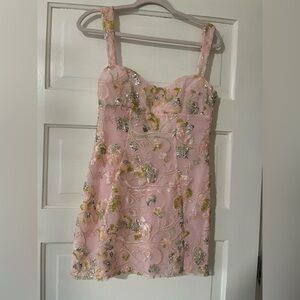 Oh Polly Pink Beaded Party Dress